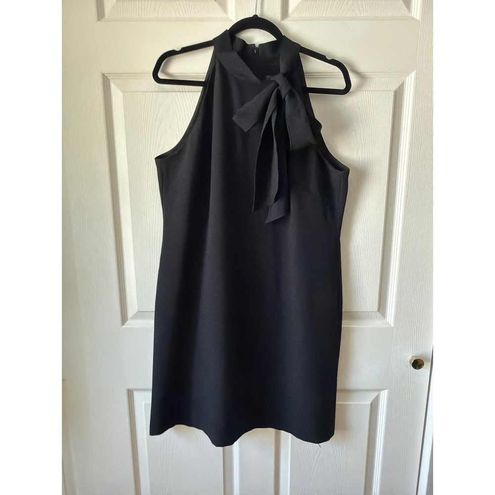 Vince Camuto Halter Bow Neck Shift Dress Size 14 Black Sleeveless LBD Cocktail